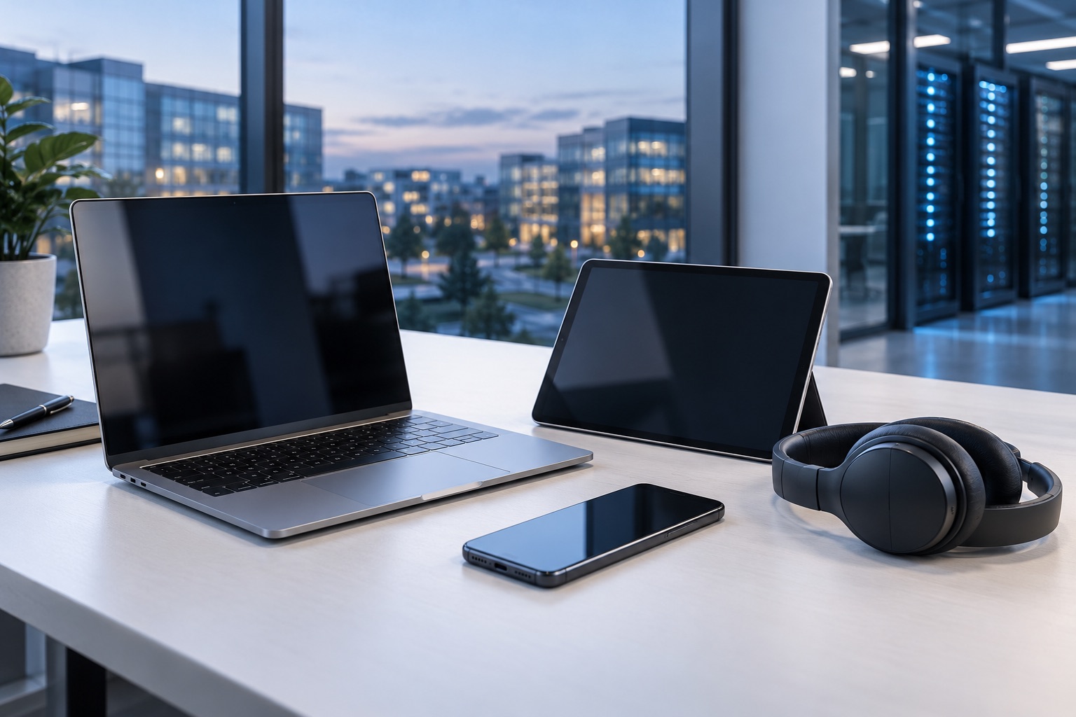 Illustration: Laptop, Tablet, Smartphone und Headset
